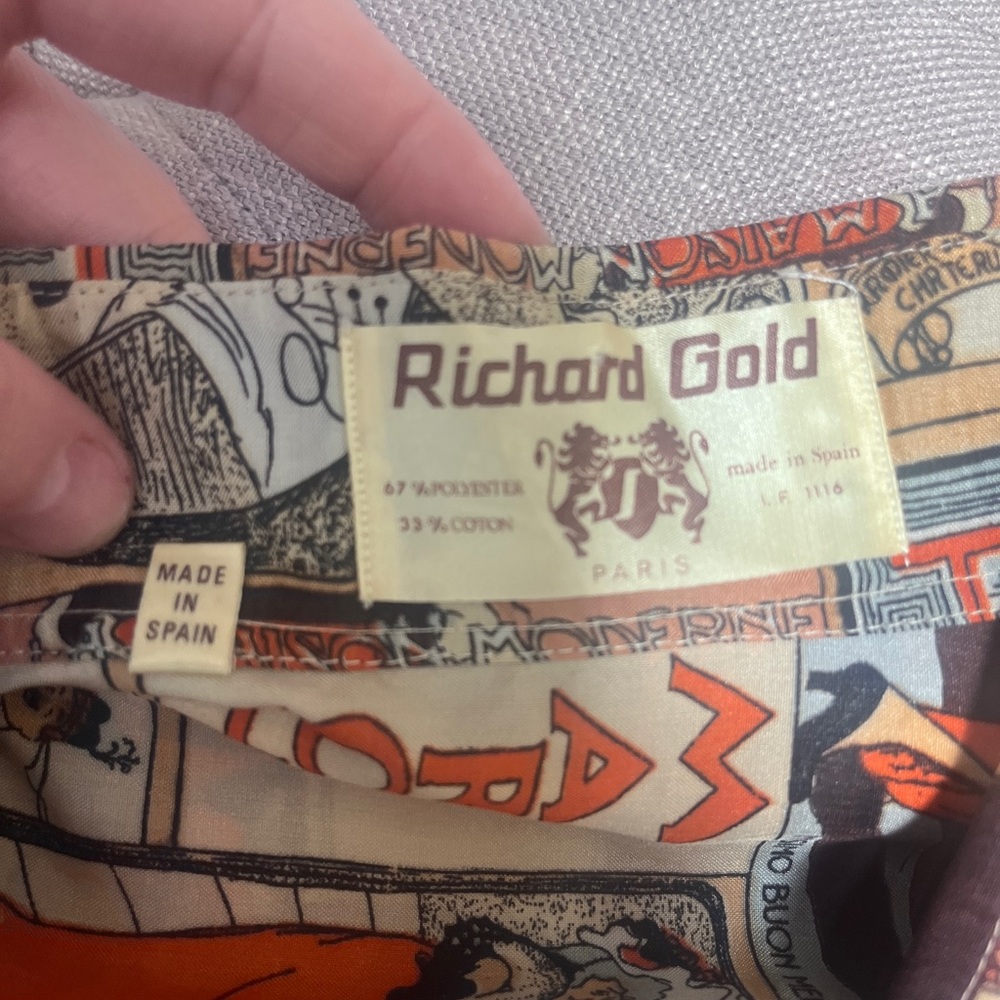 Vintage Richard Gold 70s Men’s shirt Art Noveau poster print long sleeve Mod - Picture 4 of 5
